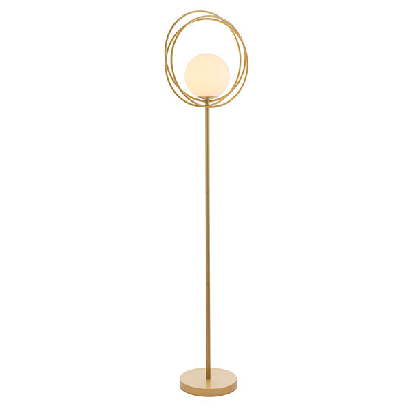 Hoopla Floor Lamp Brushed Gold Paint & Gloss Opal Glass