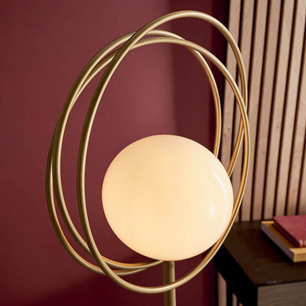 Hoopla Floor Lamp Brushed Gold Paint & Gloss Opal Glass
