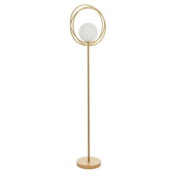 Hoopla Floor Lamp Brushed Gold Paint & Gloss Opal Glass