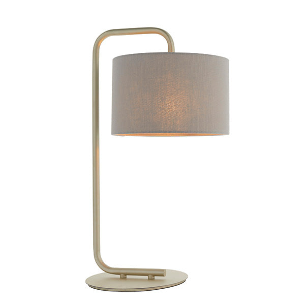 Rhone Table Lamp Satin Champagne Paint & Slate Grey Fabric