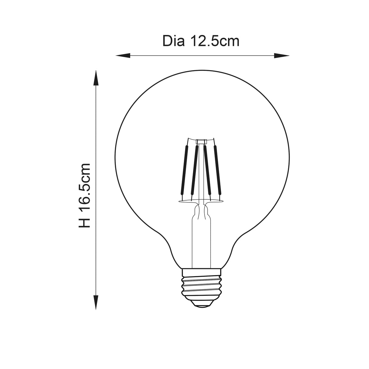 Endon E27 LED Filament 125mm Globe Amber 6w 2500k 550lm Dimmable - Comet Lighting