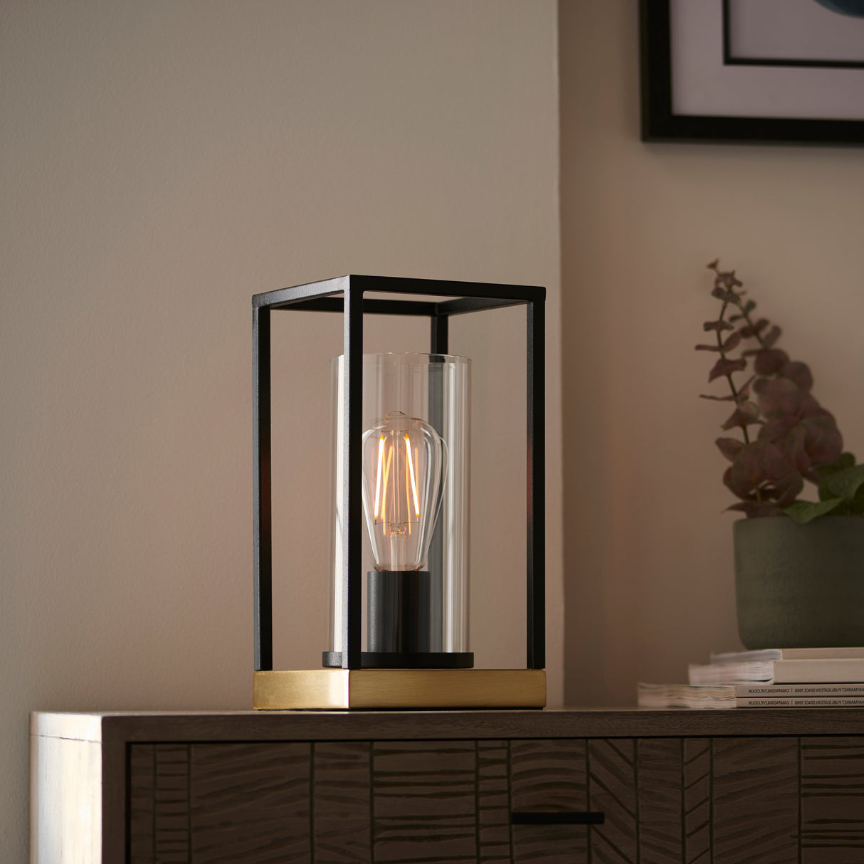 Ussuri Table Lamp Black/Satin Brass - Comet Lighting