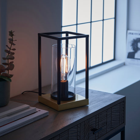 Ussuri Table Lamp Black/Satin Brass - Comet Lighting