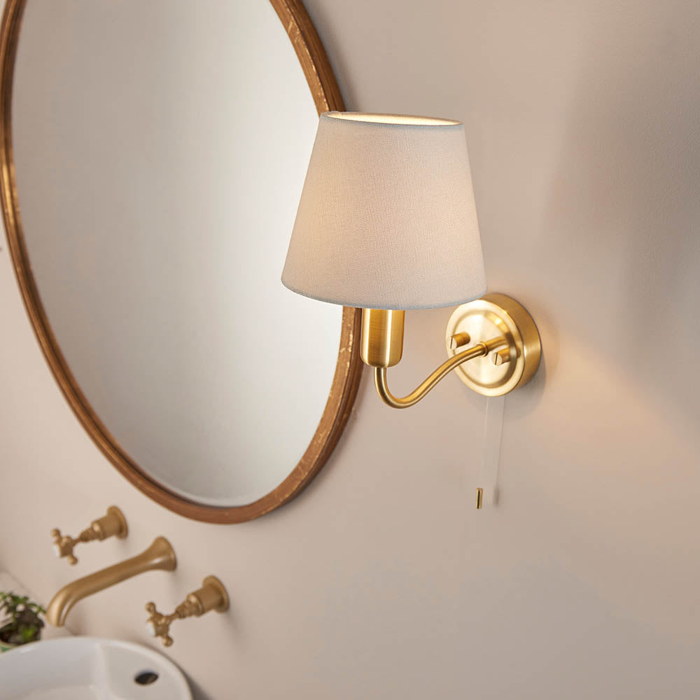 Conway Wall Satin brass plate & ivory linen mix fabric