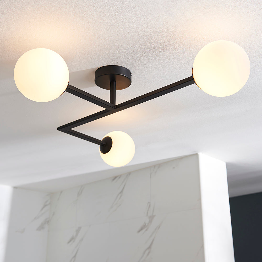 Spa 3lt semi flush Matt black & matt opal glass