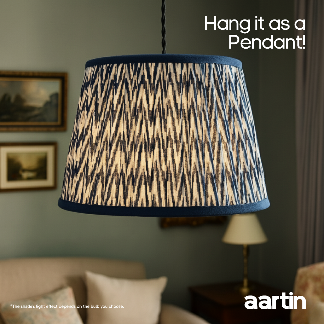 AARTIN 35 CM BLUE CHEVRONS STRAIGHT EMPIRE GATHERED LAMPSHADE IN COTTON
