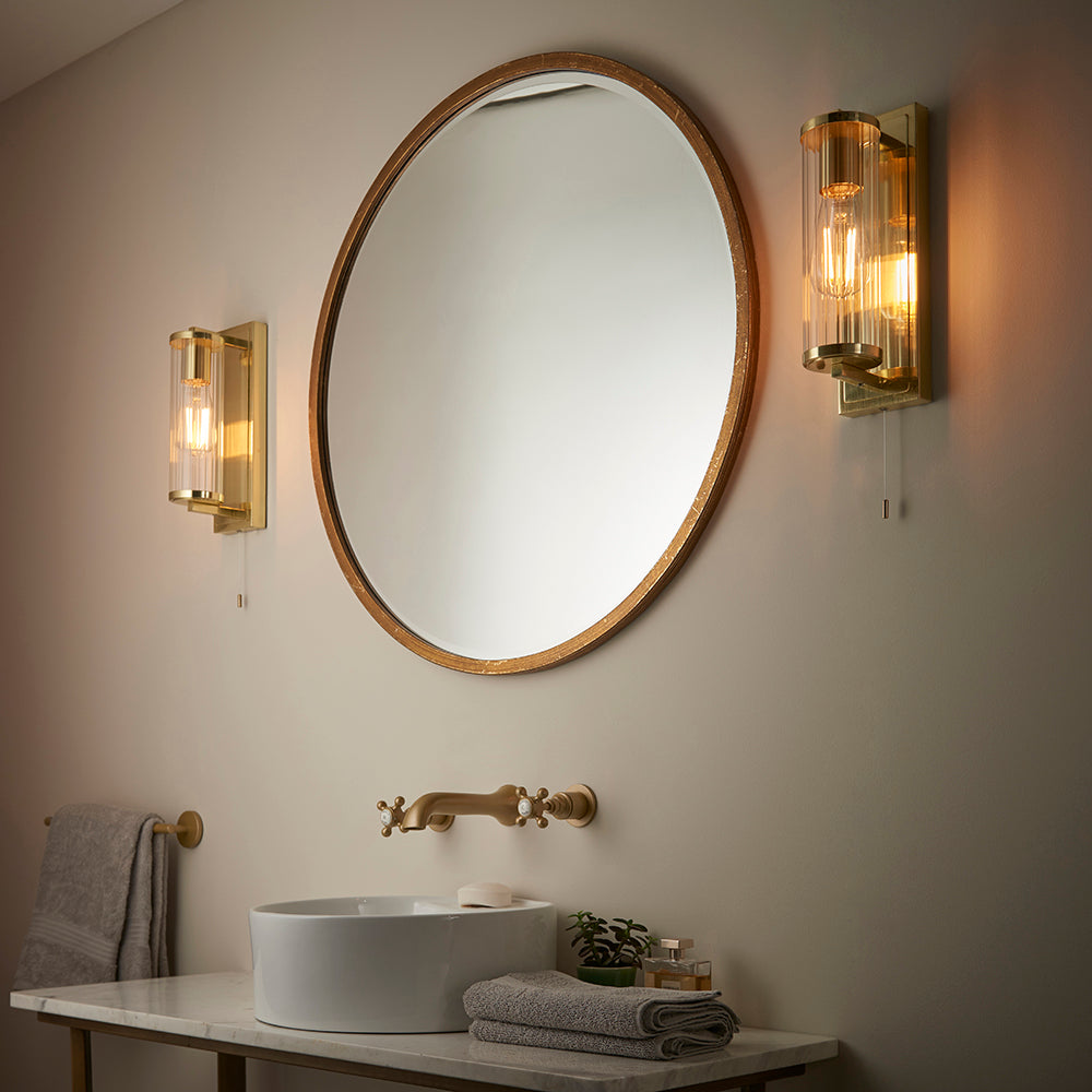 Taylor Wall Satin brass plate & clear ribbed glass