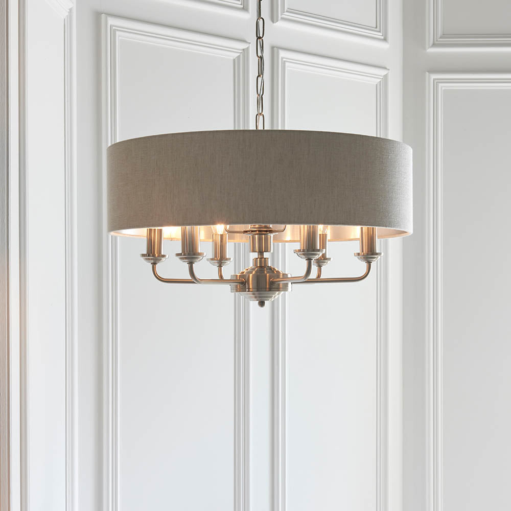 Highclere 6-Light Pendant Ceiling Light with Natural Linen Shade - Comet Lighting