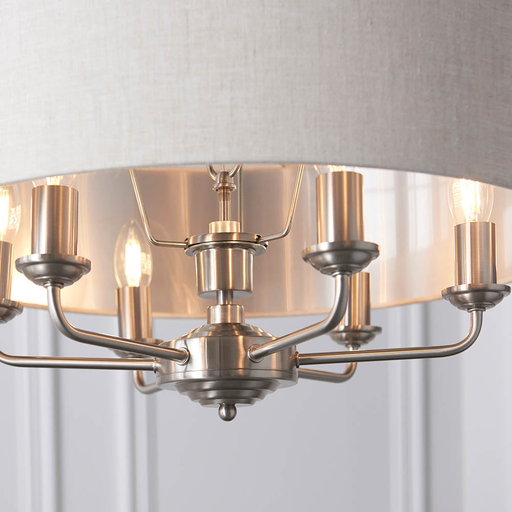 Highclere 6-Light Pendant Ceiling Light with Natural Linen Shade - Comet Lighting