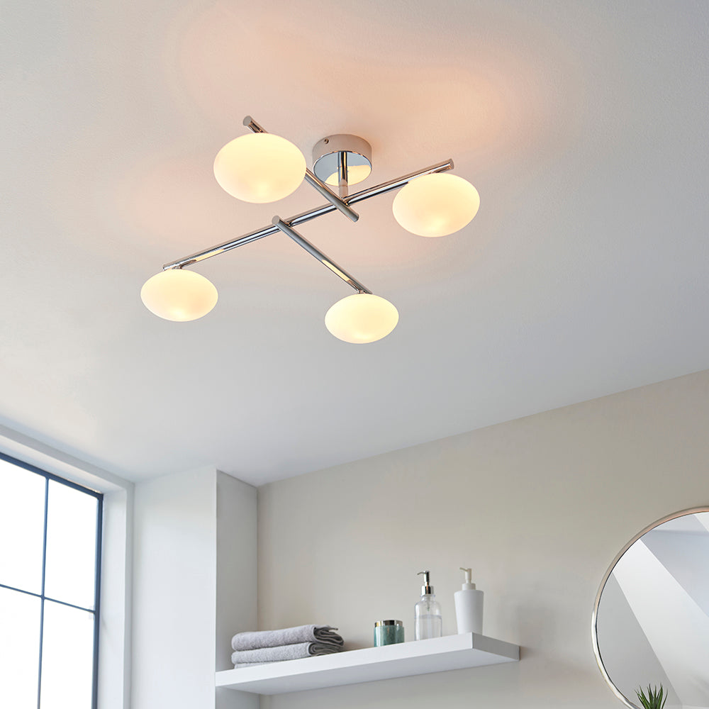 Mobias 4lt semi flush Chrome plate & matt opal glass