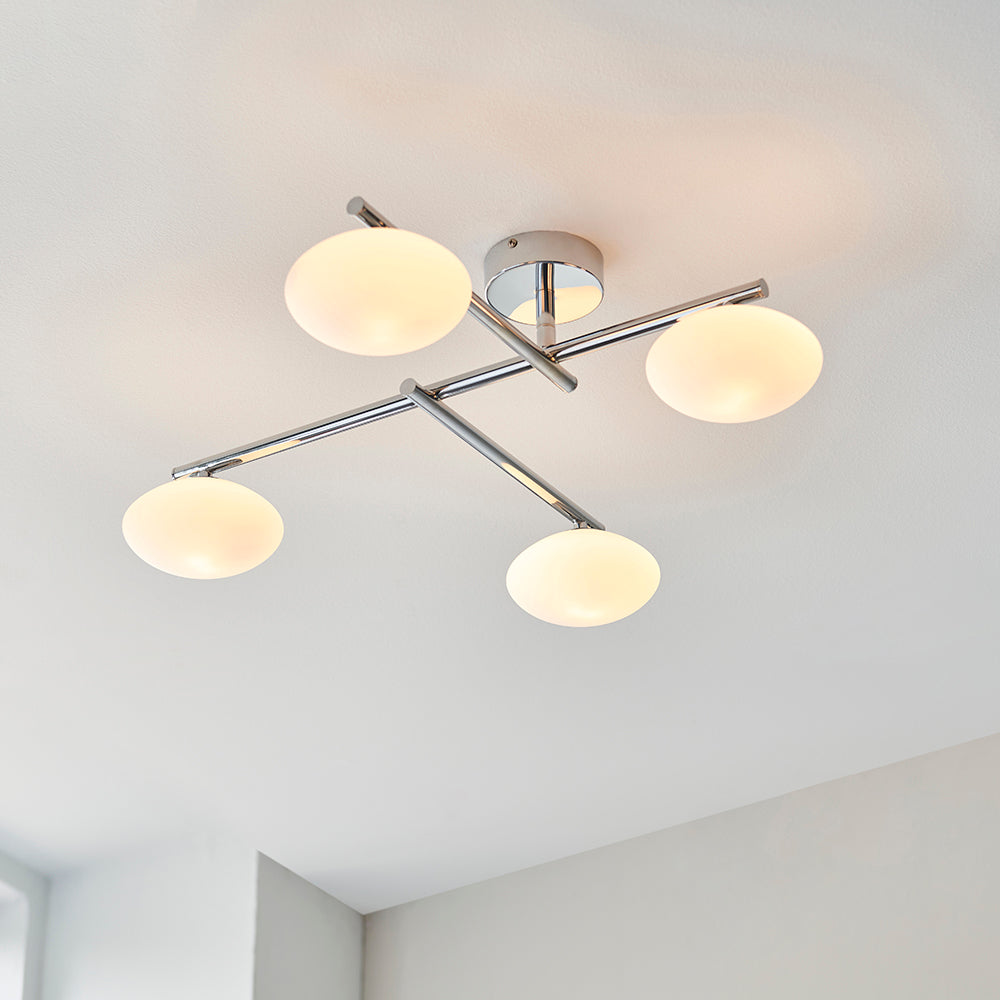 Mobias 4lt semi flush Chrome plate & matt opal glass