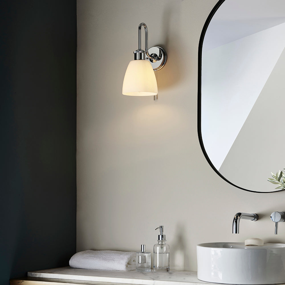 Dniester Wall Light Chrome w/ Opal Glass - Comet Lighting