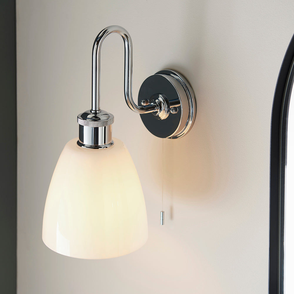 Dniester Wall Light Chrome w/ Opal Glass - Comet Lighting