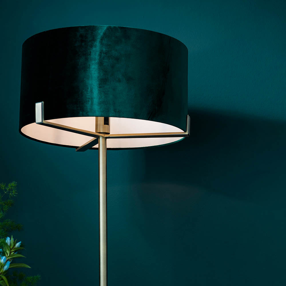 Hayfield Floor Lamp Green Velvet Shade - Comet Lighting