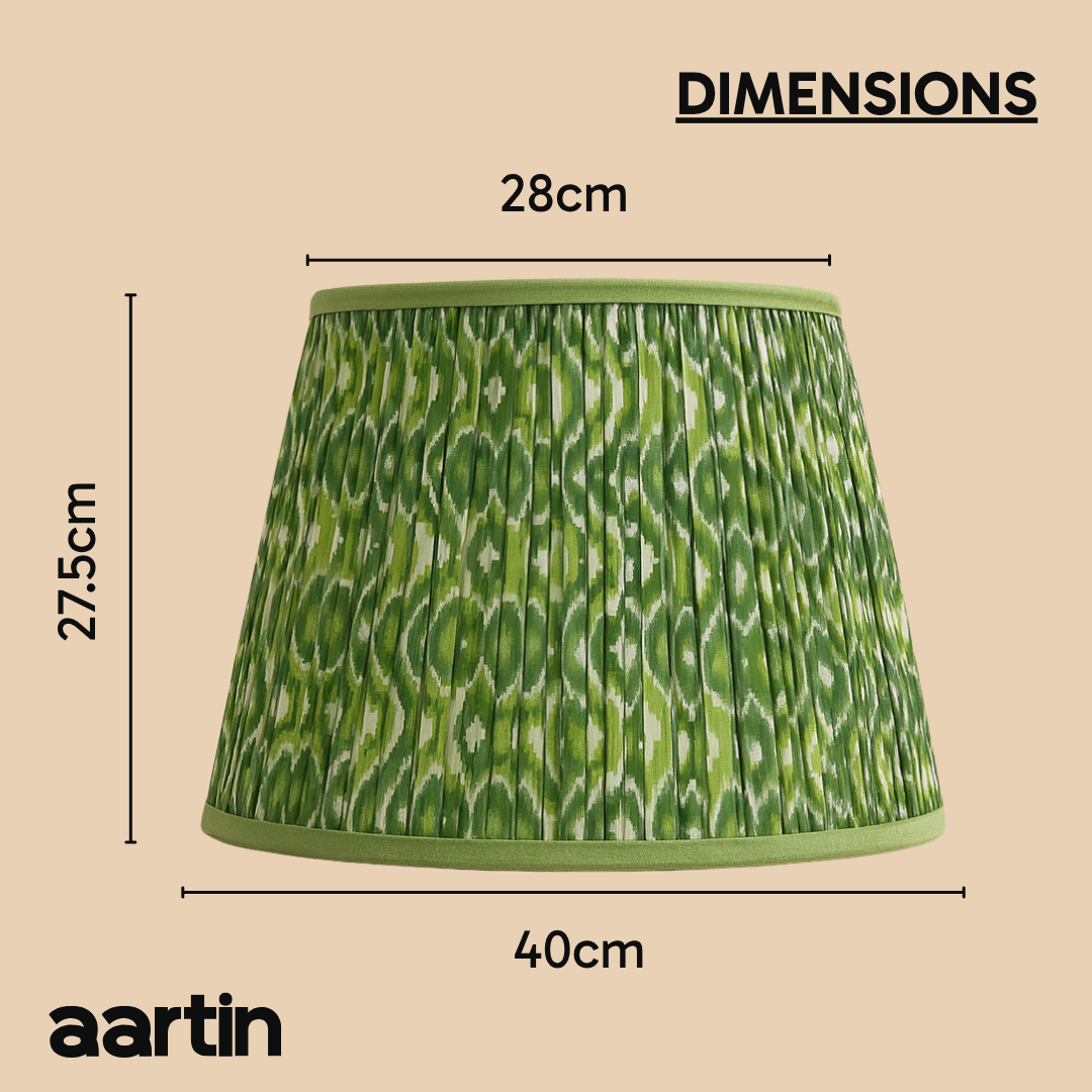 AARTIN 40 CM GREEN & WHITE IKAT STRAIGHT EMPIRE GATHERED LAMPSHADE IN COTTON
