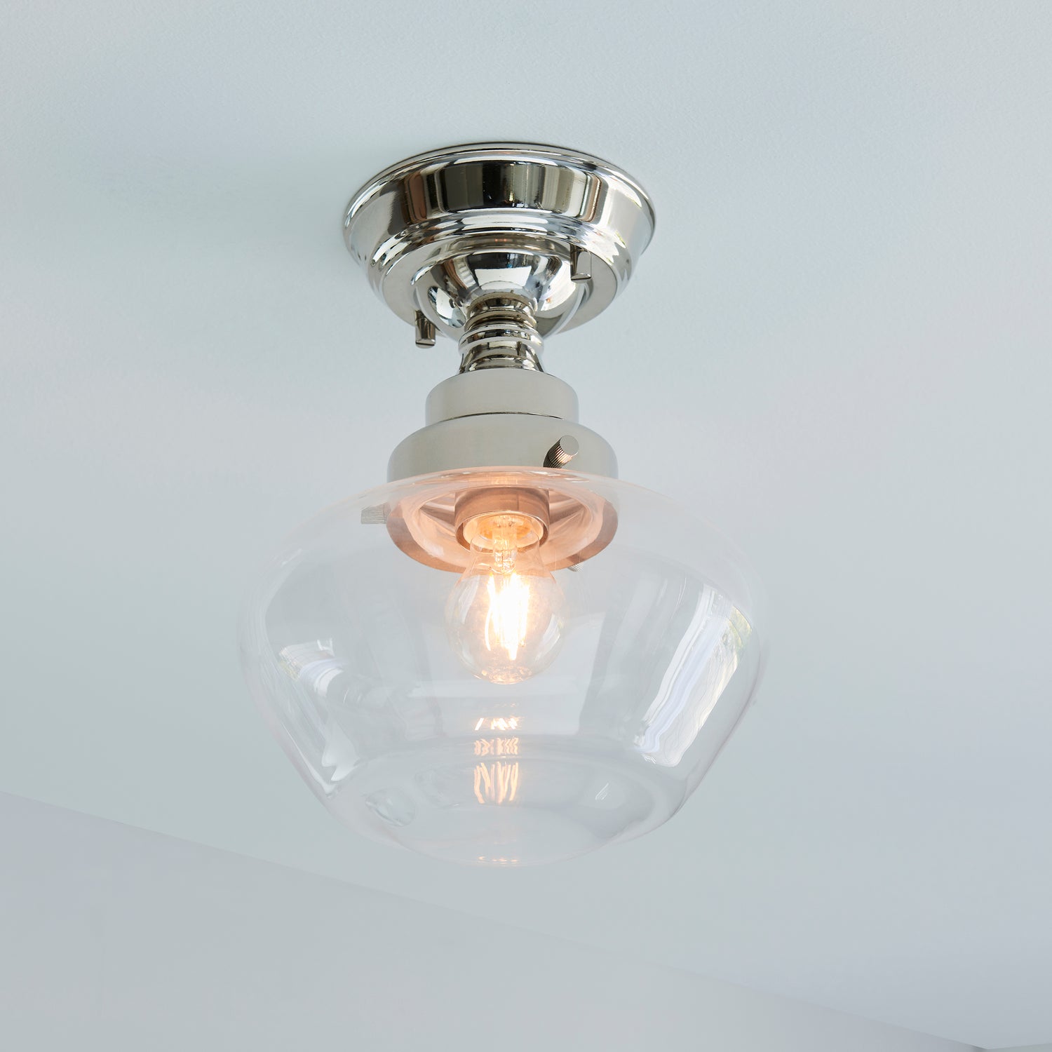 Ohio Semi-Flush Ceiling Light Polished Nickel w/ Clear Glass - Comet Lighting