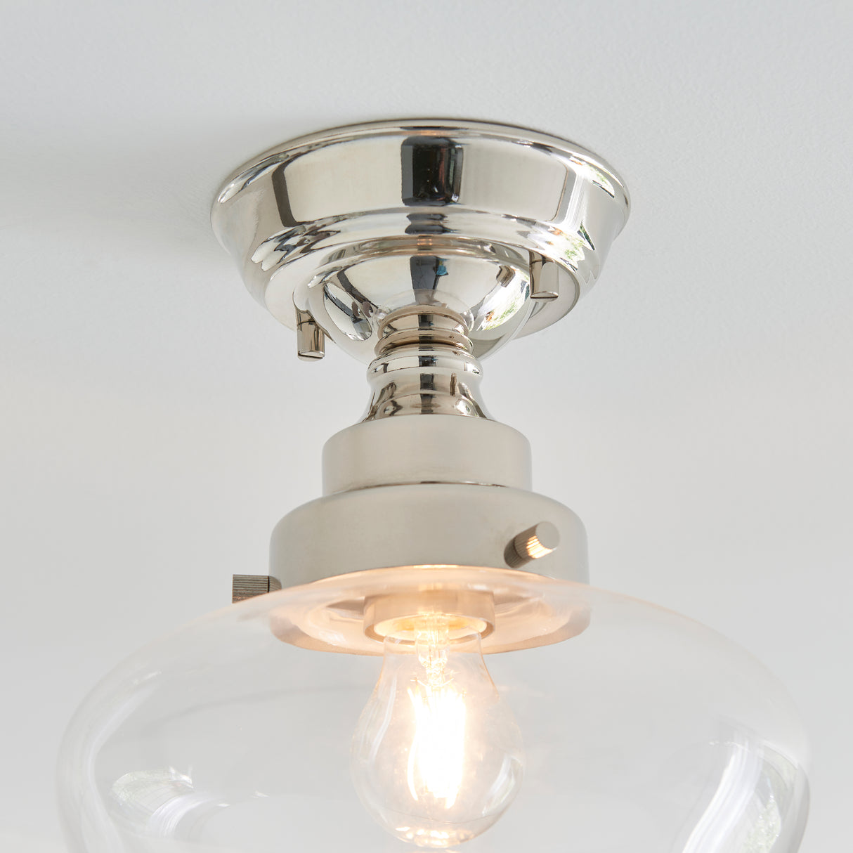 Ohio Semi-Flush Ceiling Light Polished Nickel w/ Clear Glass - Comet Lighting