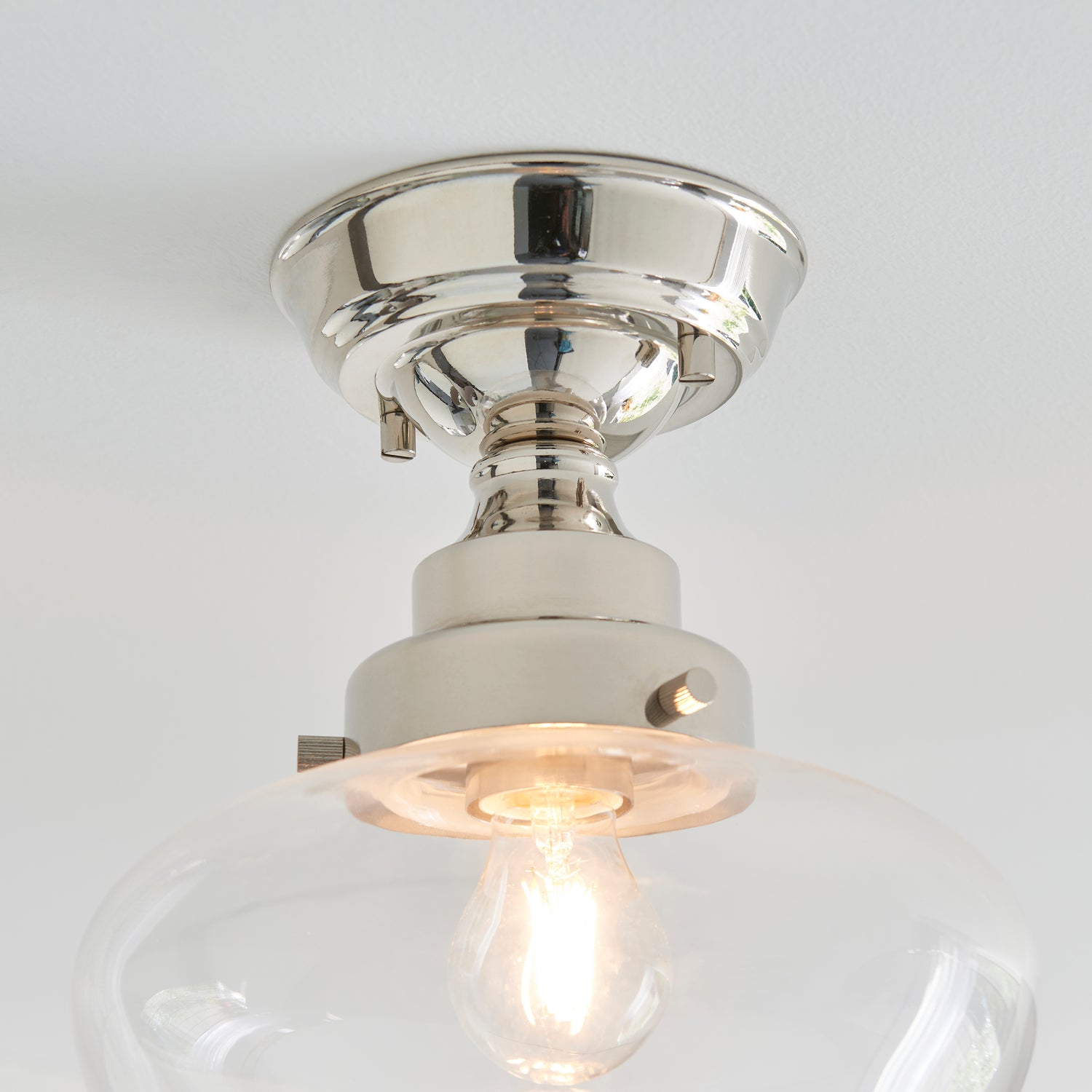 Ohio Semi-Flush Ceiling Light Polished Nickel w/ Clear Glass - Comet Lighting