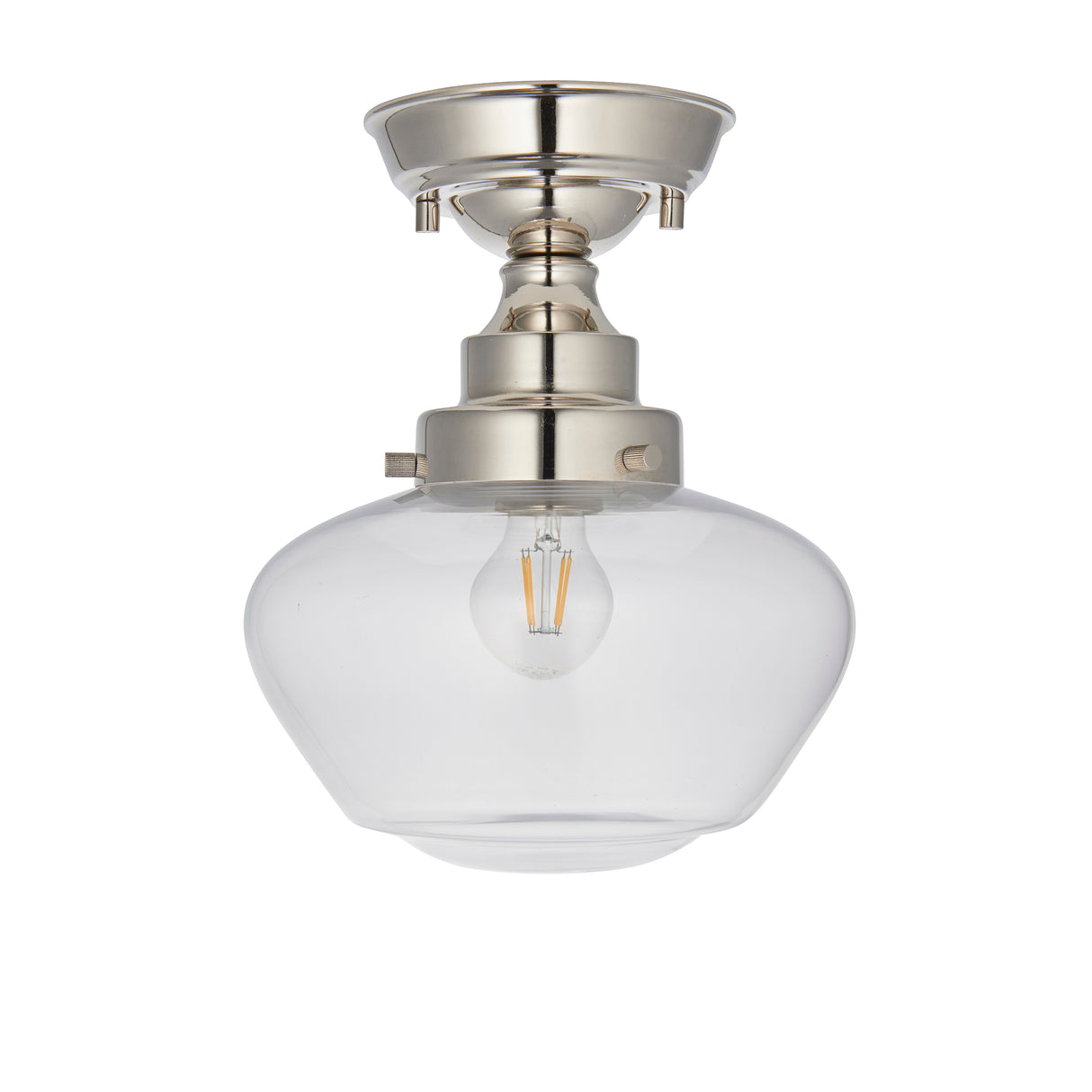 Ohio Semi-Flush Ceiling Light Polished Nickel w/ Clear Glass - Comet Lighting