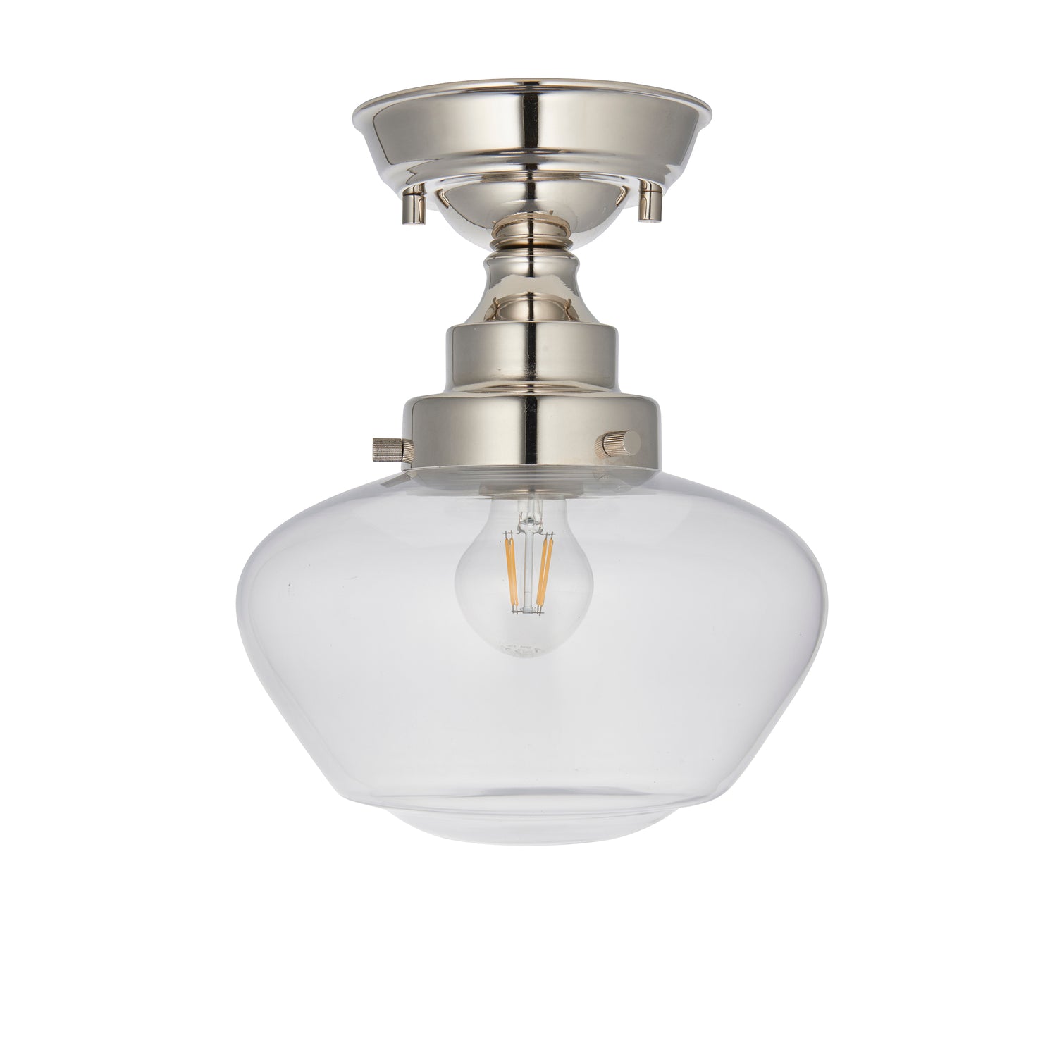 Ohio Semi-Flush Ceiling Light Polished Nickel w/ Clear Glass - Comet Lighting