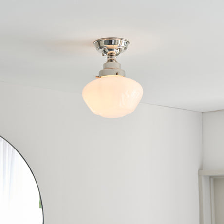 Ohio Semi-Flush Ceiling Light Polished Nickel w/ Opal Glass - Comet Lighting