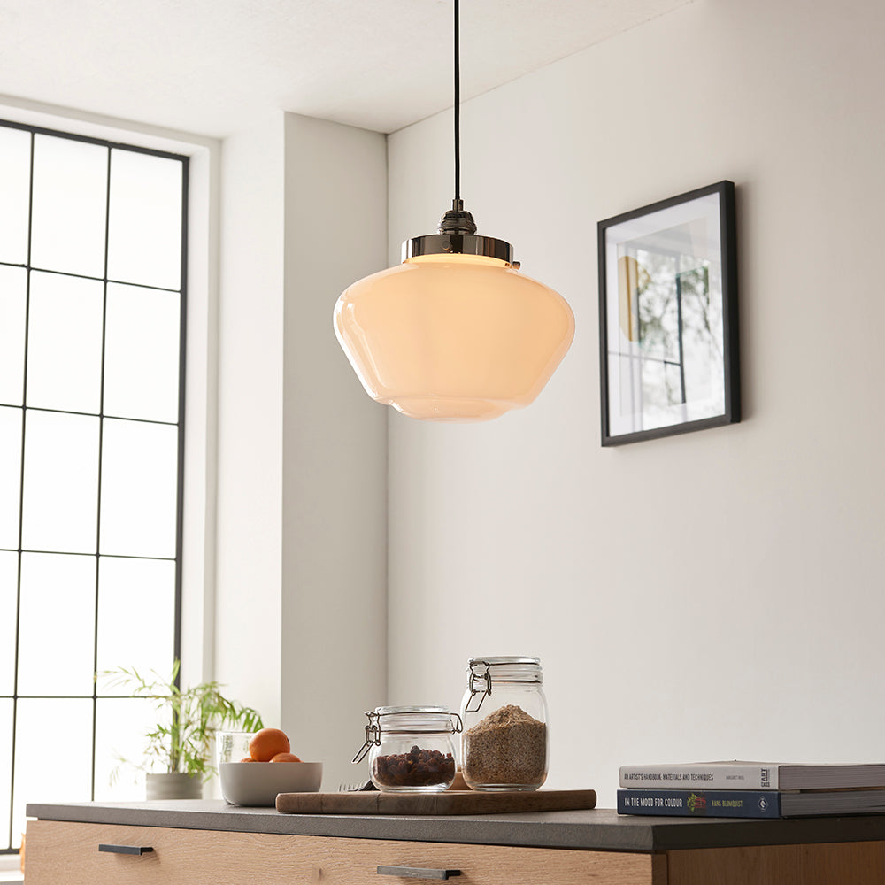 Camberley Pendant Bright nickel plate & opal glass