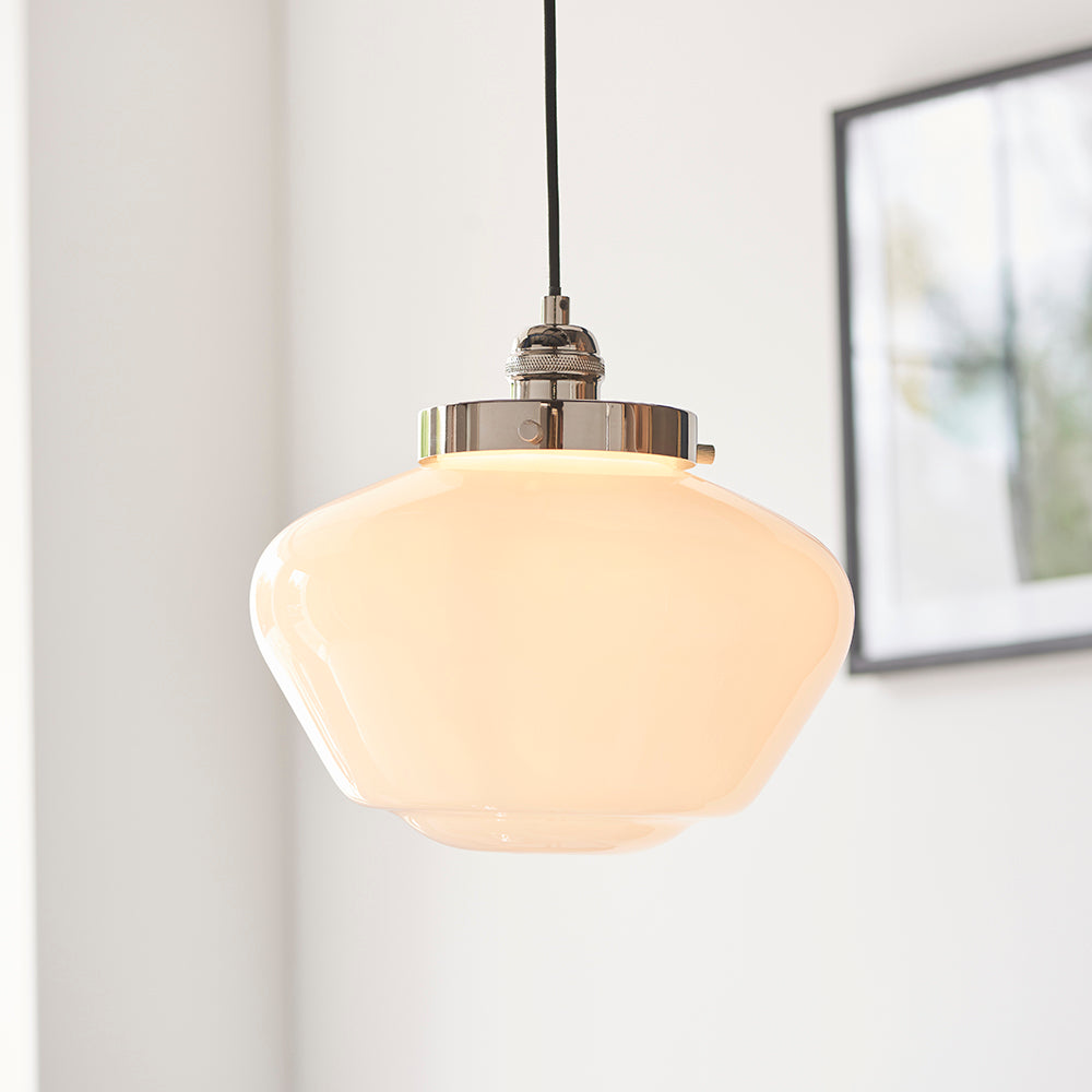 Camberley Pendant Bright nickel plate & opal glass