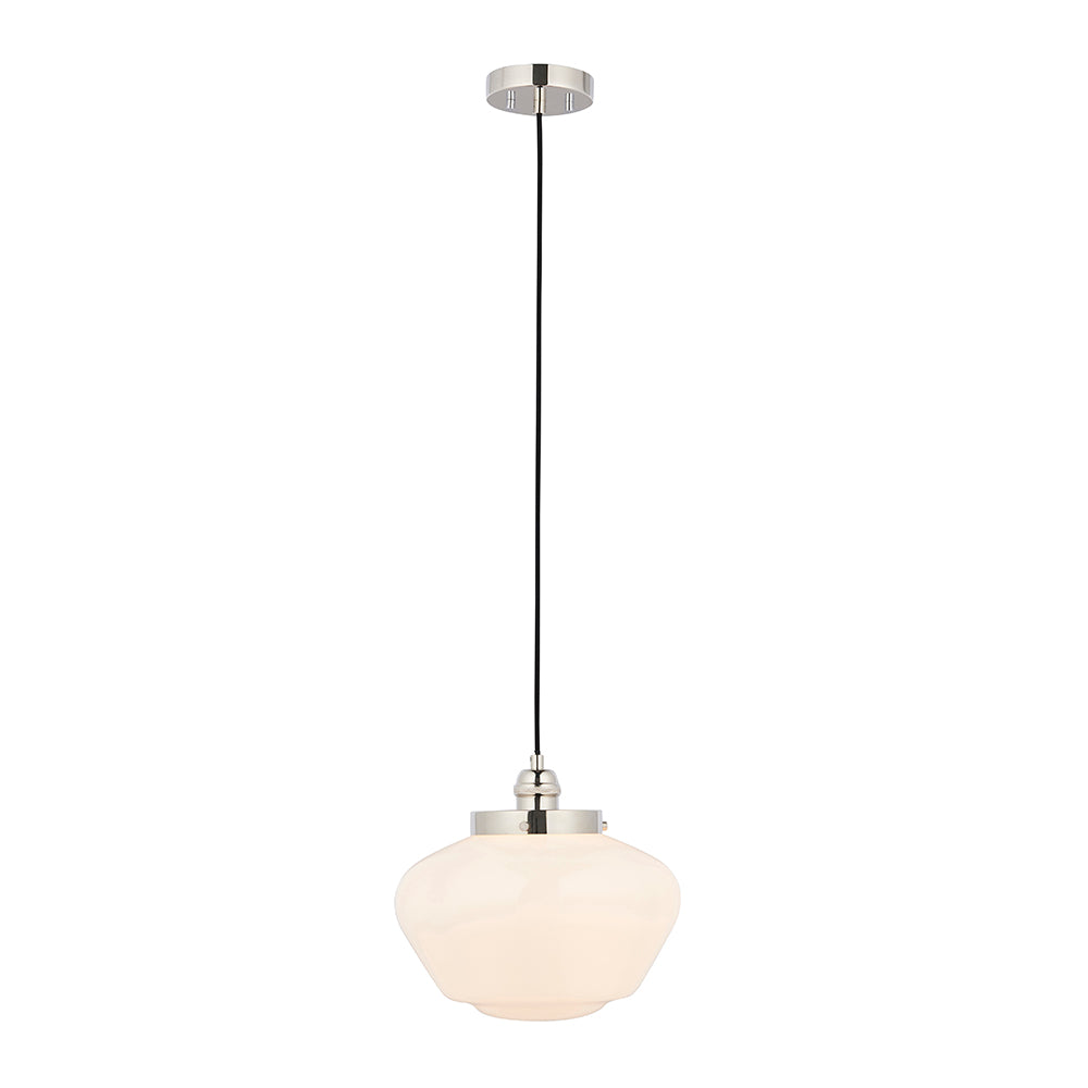 Camberley Pendant Bright nickel plate & opal glass