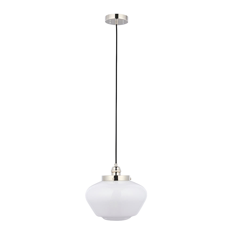 Camberley Pendant Bright nickel plate & opal glass