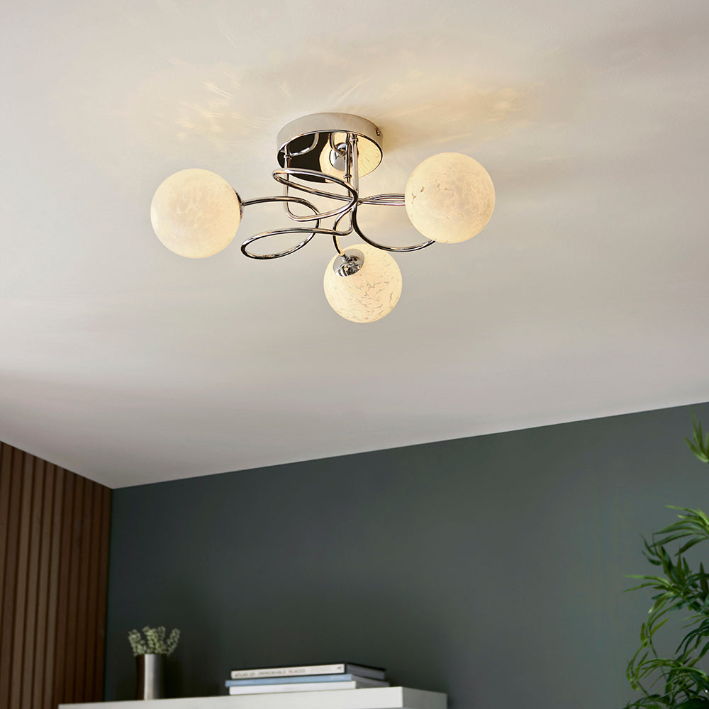 Erne 3Lt Semi-Flush Ceiling Light Chrome w/ Confetti Glass - Comet Lighting