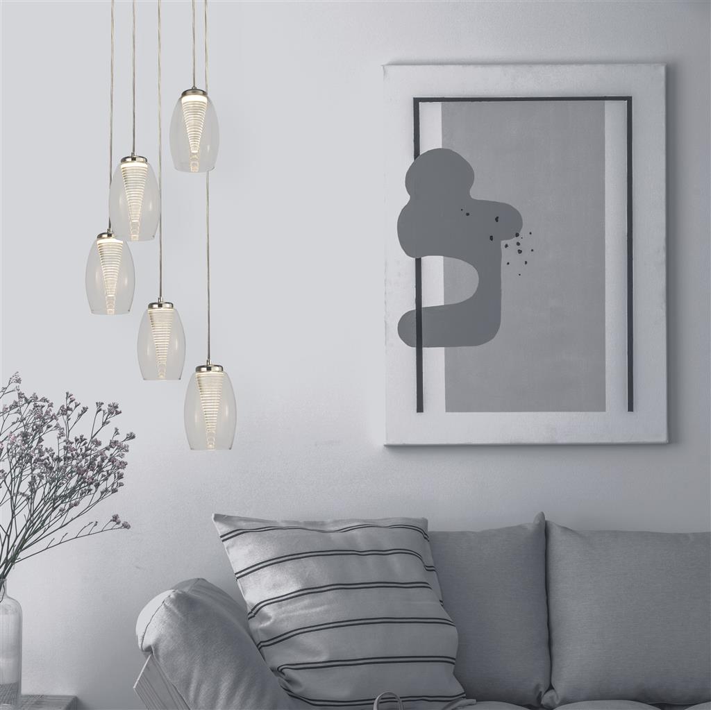 Dulverton 5Lt LED Multi-Drop Pendant Ceiling Light With Clear Glass - Comet Lighting