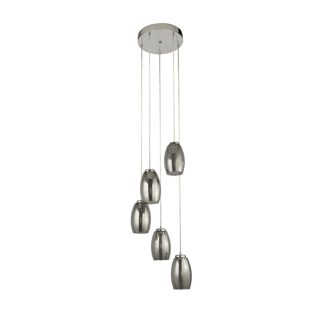 Dulverton 5Lt LED Multi-Drop Pendant Ceiling Light With Smoked Glass - Comet Lighting
