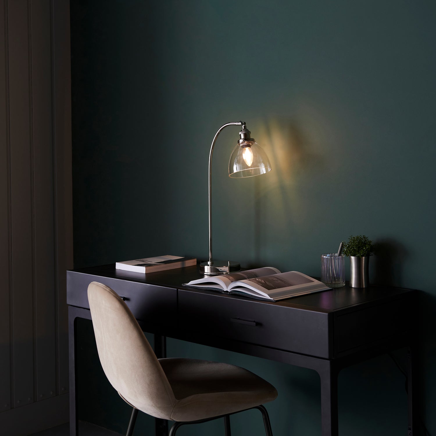 Mourne Table Lamp Bright Nickel - Comet Lighting