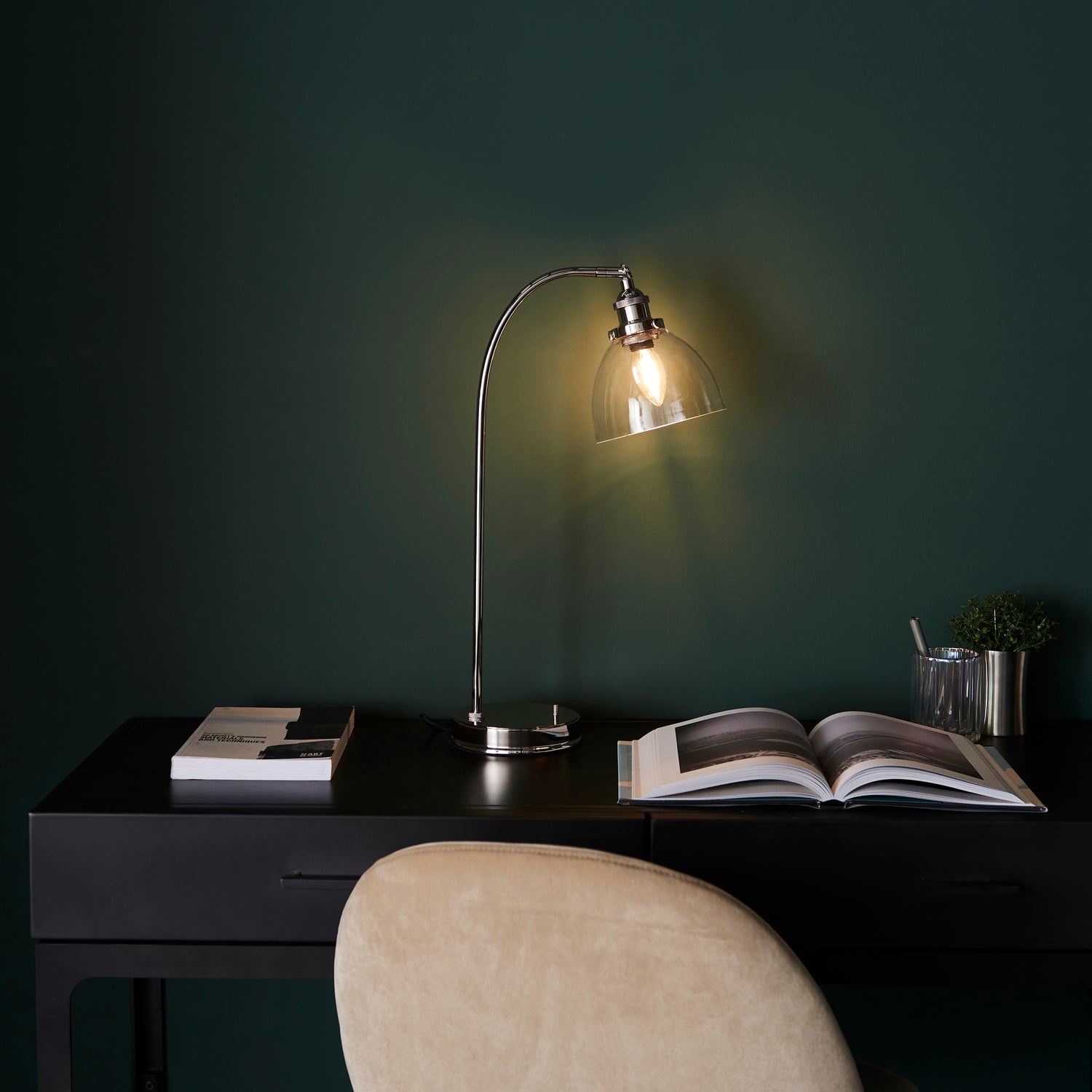 Mourne Table Lamp Bright Nickel - Comet Lighting