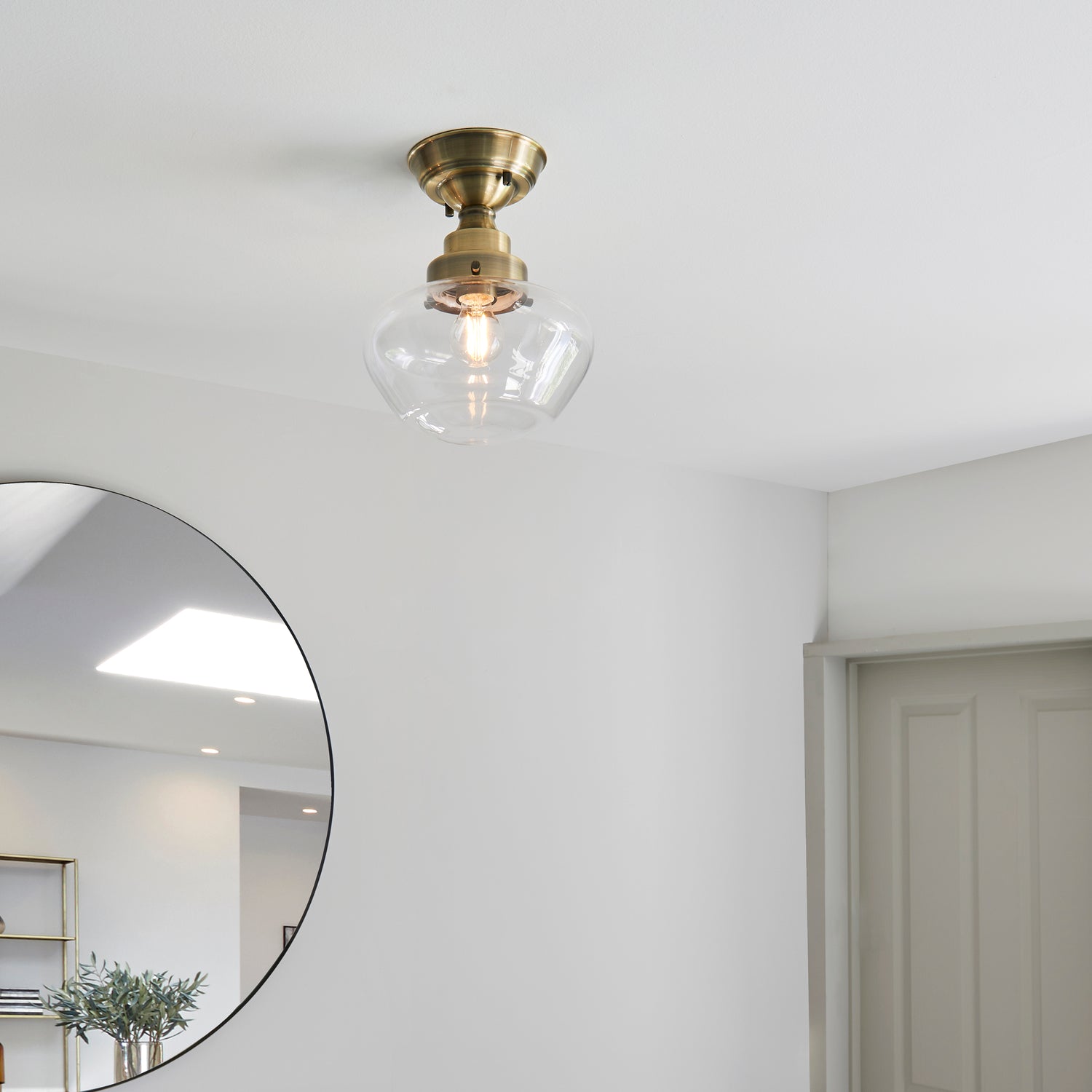 Ohio Semi-Flush Ceiling Light Antique Brass w/ Clear Glass - Comet Lighting