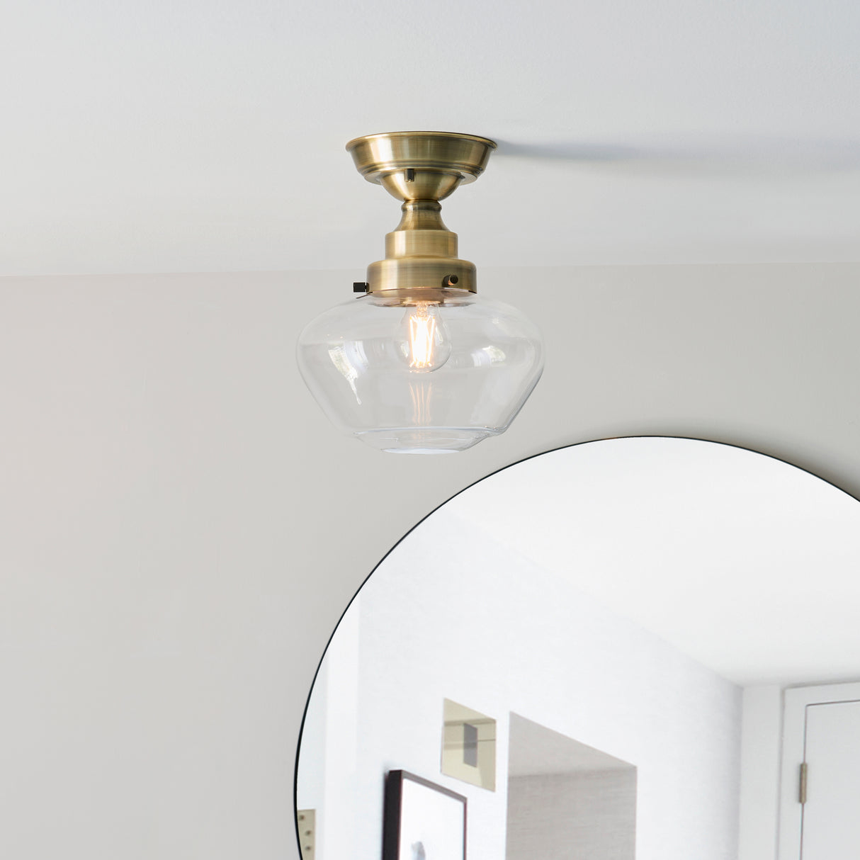 Ohio Semi-Flush Ceiling Light Antique Brass w/ Clear Glass - Comet Lighting