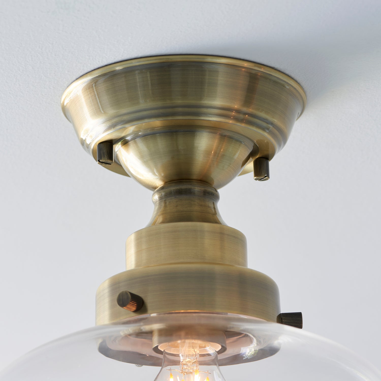 Ohio Semi-Flush Ceiling Light Antique Brass w/ Clear Glass - Comet Lighting