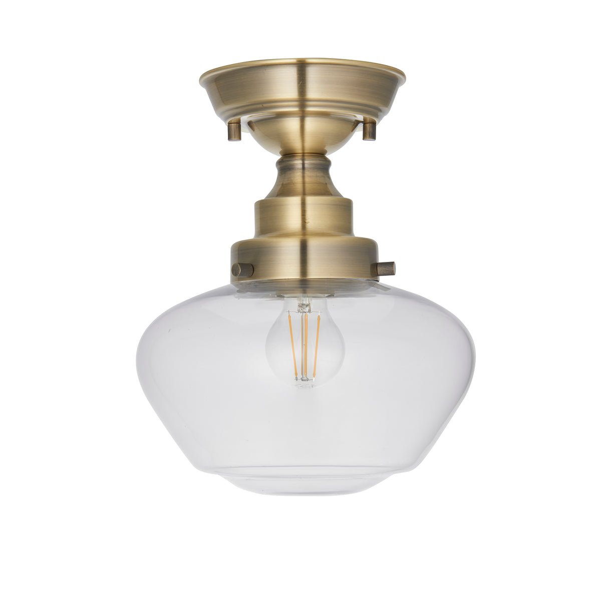 Ohio Semi-Flush Ceiling Light Antique Brass w/ Clear Glass - Comet Lighting