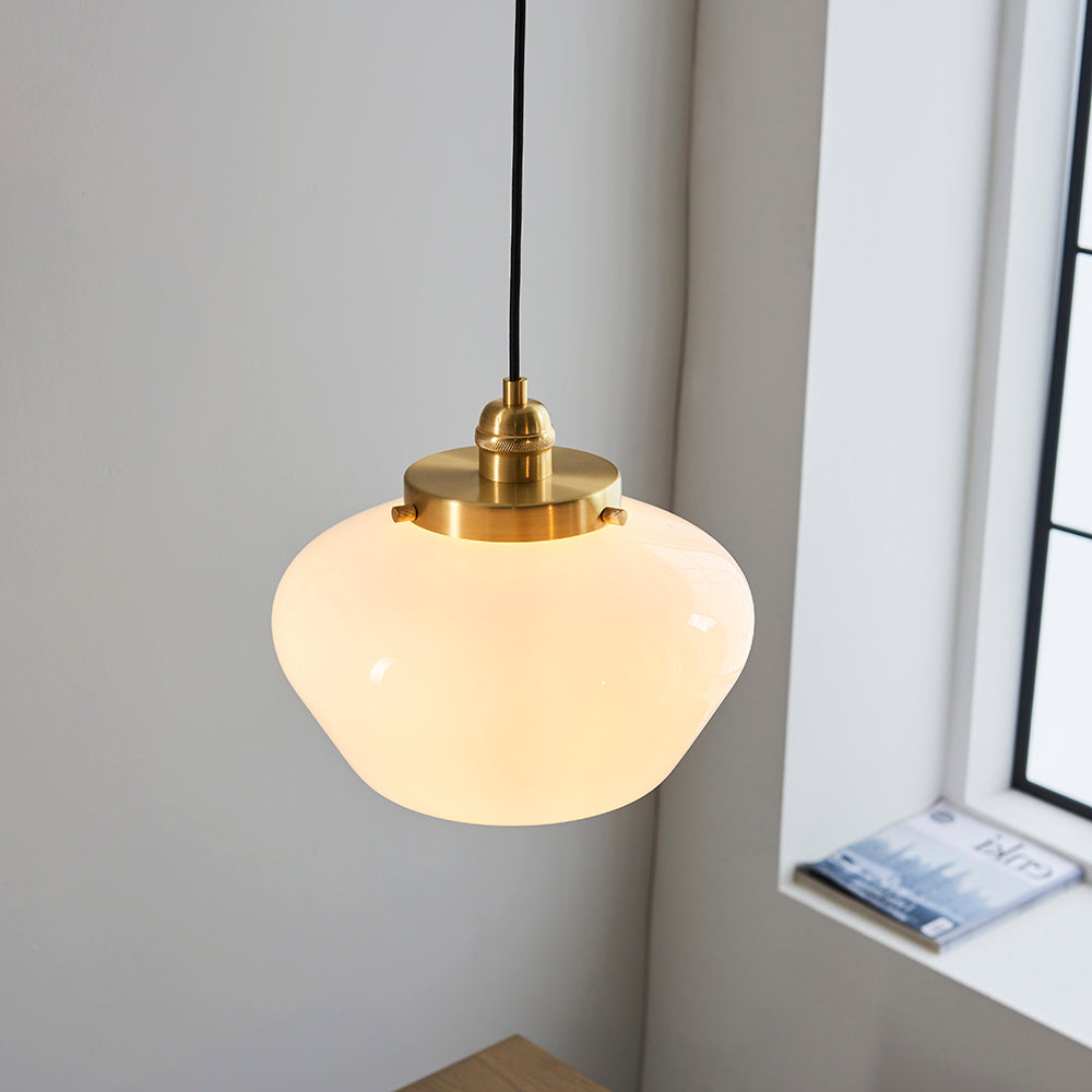 Camberley Pendant Brass plate & opal glass