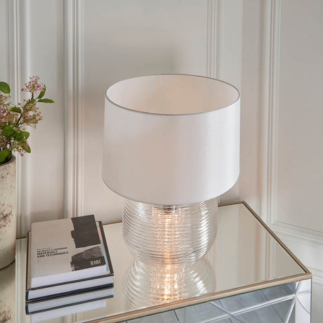 Westcombe 2Lt Table Lamp Clear Ribbed Glass Base w/ White Shade - Comet Lighting