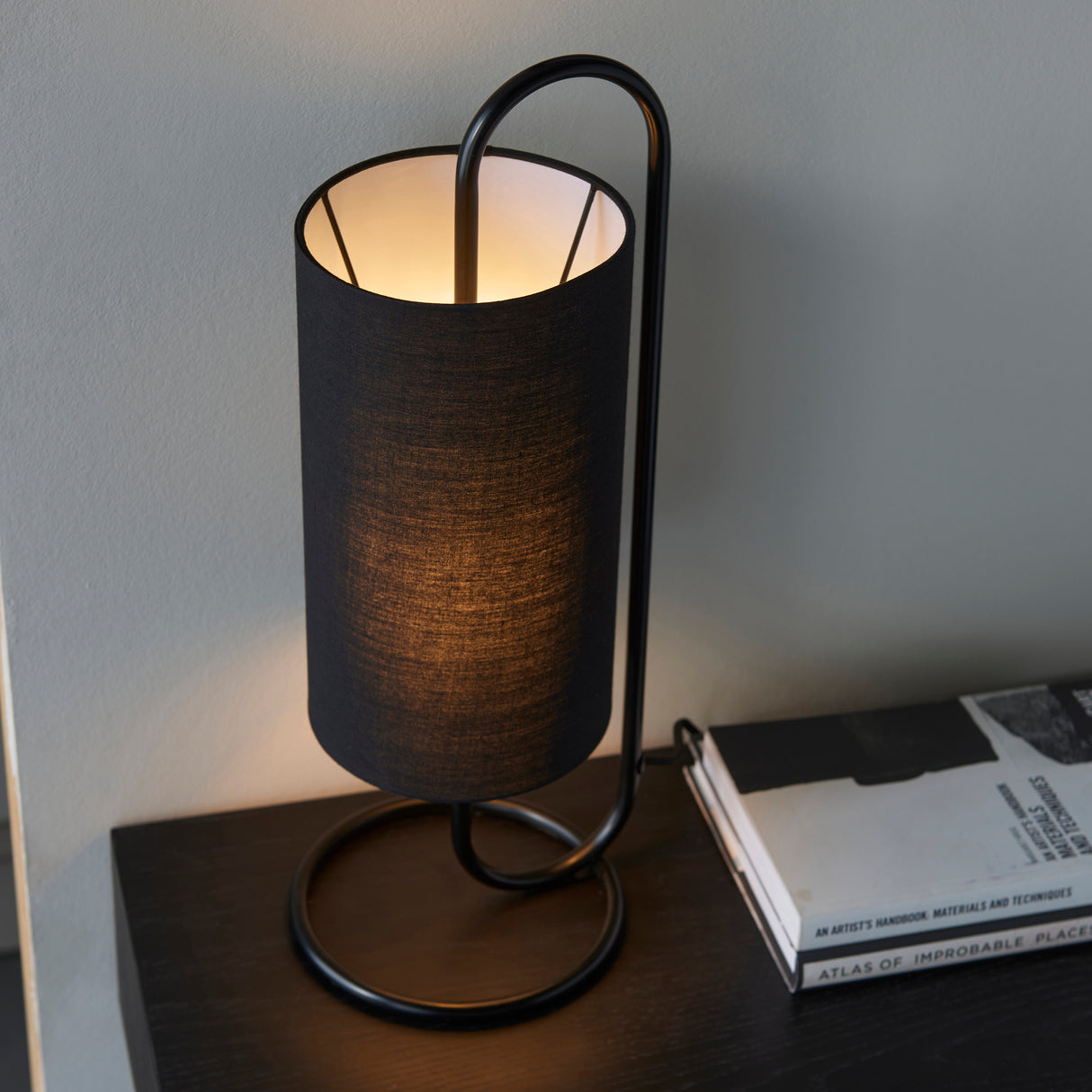 Sura Table Lamp Matt Black w/ Black Shade - Comet Lighting