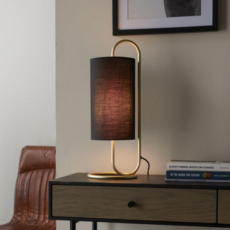 Sura Table Lamp Antique Brass w/ Black Shade - Comet Lighting