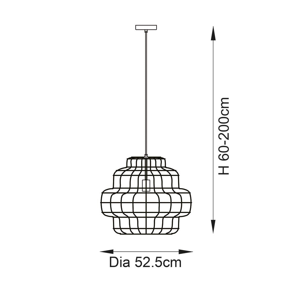 Farmington Large Pendant Ceiling Light Black Rattan - Comet Lighting