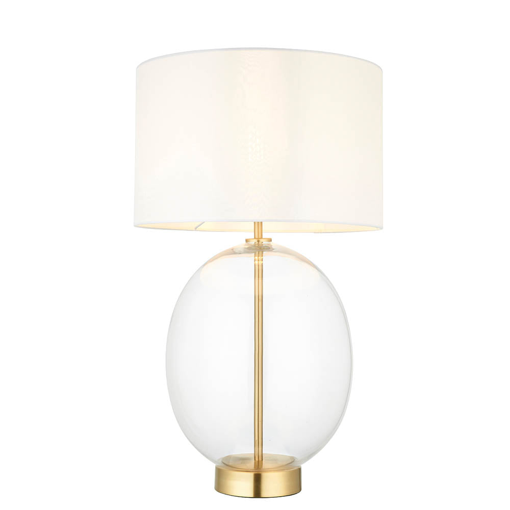 Kelda Oval Touch Table Satin brass plate & clear glass with vintage white fabric