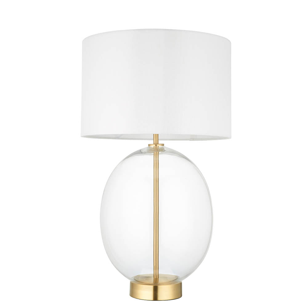 Kelda Oval Touch Table Satin brass plate & clear glass with vintage white fabric