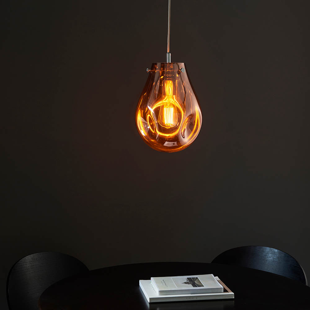 Europa Medium Pendant Copper metallic glass & chrome plate
