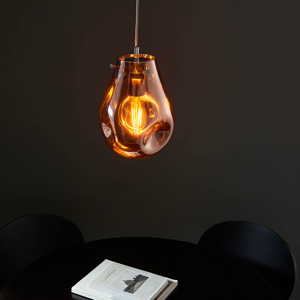 Europa Medium Pendant Copper metallic glass & chrome plate