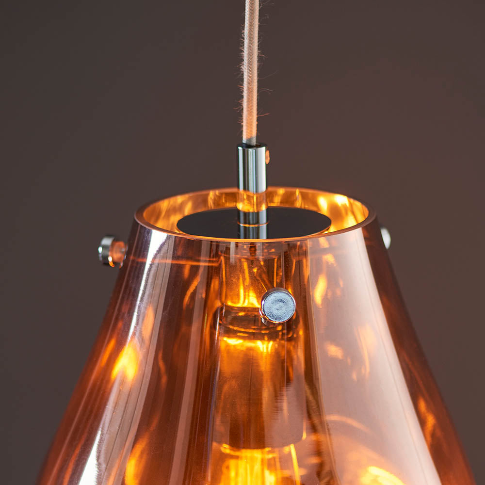 Europa Medium Pendant Copper metallic glass & chrome plate