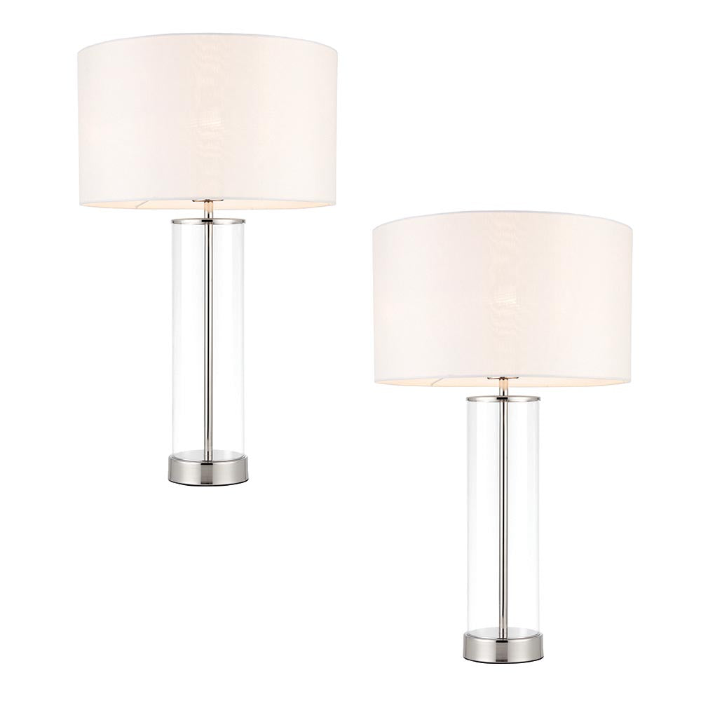 Lessina - Twin Pack Touch table Bright nickel plate & vintage white fabric