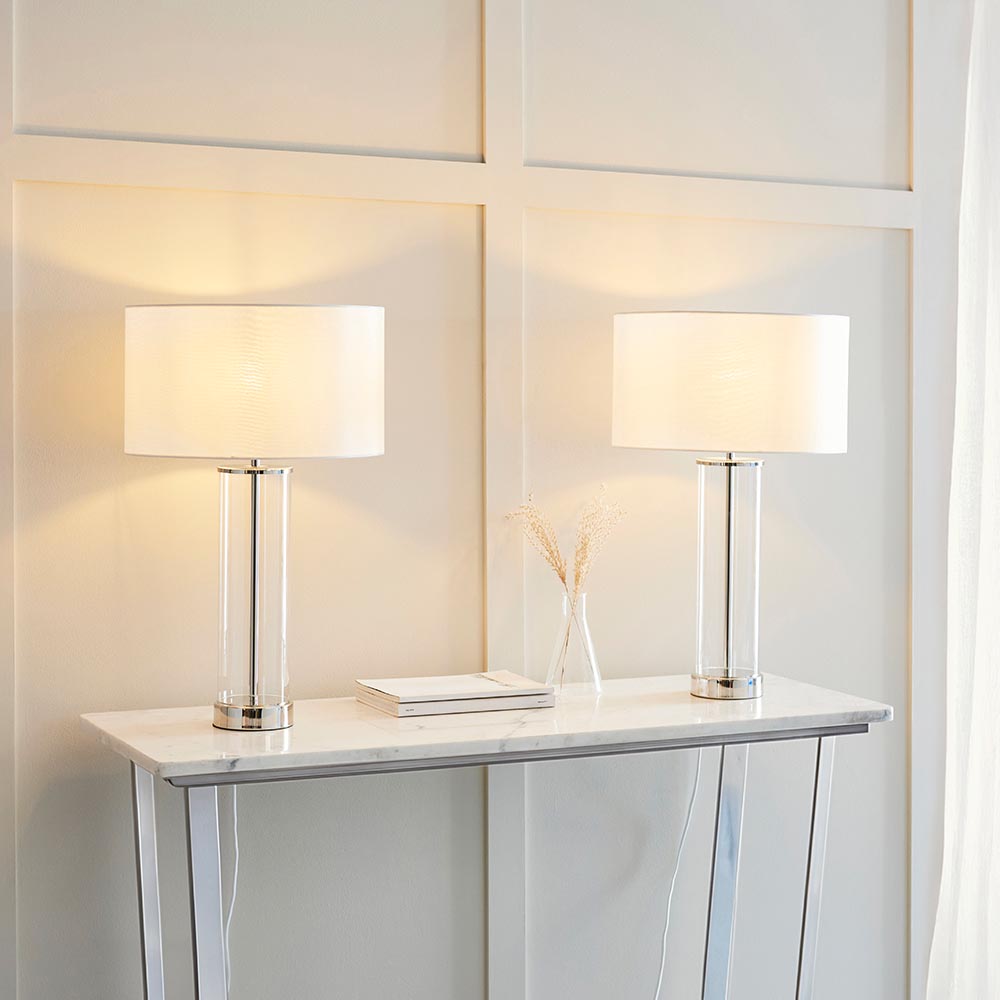 Lessina - Twin Pack Touch table Bright nickel plate & vintage white fabric